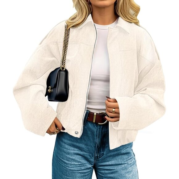 ⚡Women's White Faux Suede Jackets Fall Fashion Outfits Coat Winter Clothes